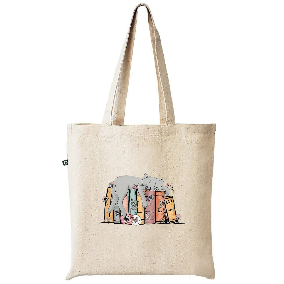 "Cat(s) + Books" 100% Recycled Cotton Tote