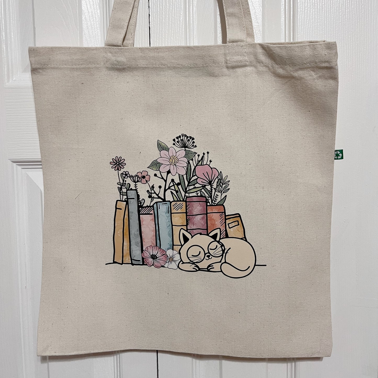 "Cat(s) + Books" 100% Recycled Cotton Tote