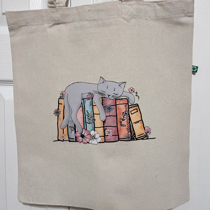 "Cat(s) + Books" 100% Recycled Cotton Tote