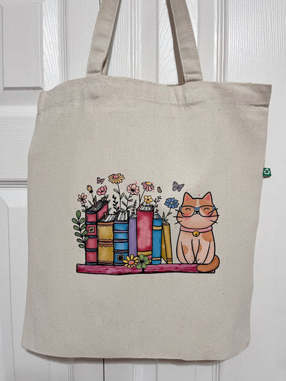 "Cat(s) + Books" 100% Recycled Cotton Tote