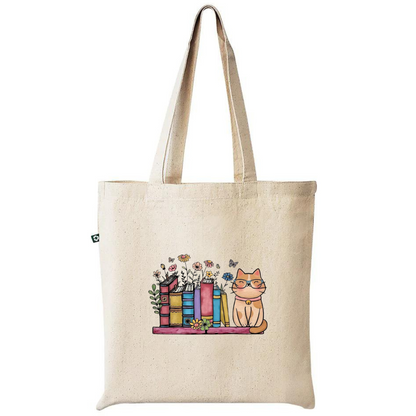 "Cat(s) + Books" 100% Recycled Cotton Tote